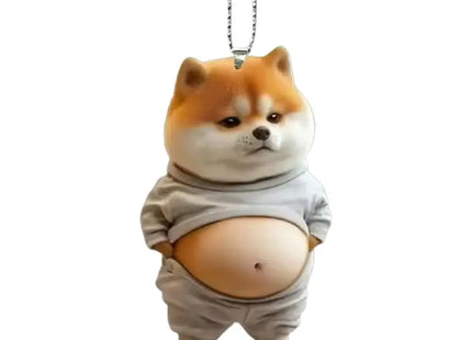 Fat Puppy Keychain 2D Flat Acrylic Cartoon Dog Ornament Car Mirror Backpacks Hanging Pendant For Home Decor