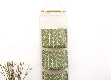 1PC Three Pockets Hanging Wall Storage Bag Household Bedroom Living Room Kitchen Cotton Linen Storage Bag