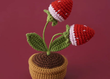 Strawberry Crochet Potting Cute Kintted Flowers Handwoven Flowers for Table Car Bookshelf Home Decor Gift Crochet Strawberry