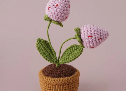 Strawberry Crochet Potting Cute Kintted Flowers Handwoven Flowers for Table Car Bookshelf Home Decor Gift Crochet Strawberry