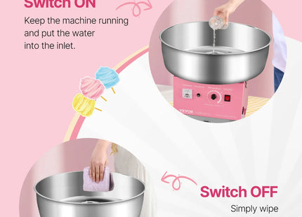 SucceBuy Electric Cotton Candy Machine 1000W Commercial Candy Floss Maker with Stainless Steel Bowl for  Birthday Family Party