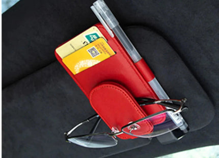 Car Sunglasses Holder Sun Visor Glasses Clip Multifunction Leather Eyeglasses Hanger Portable Ticket Card Clip Car Accessories