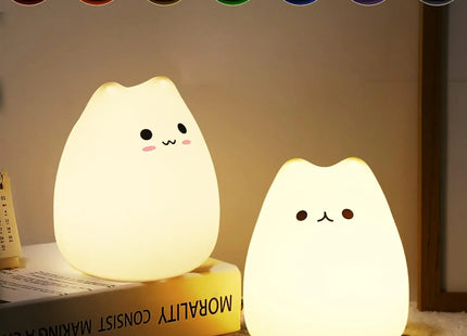 Cute Cat Night Light RGB Color Changing Nursery Nightlights with Warm White and 7-Color Breathing Modes For Kids Baby Children