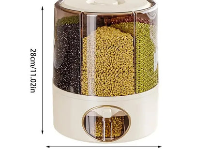 Food Grain Storage Container 6-Grid Rice Dispenser Kitchen Storage Bucket One-Click Output Rice Storage Dispenser 6-Grid Rice