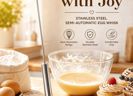Stainless Steel Semi-automatic Whisk 32cm Hand Push Rotary Egg Beater Mixer 1Pc Kitchen Tool for Egg Cream Milk Frothing