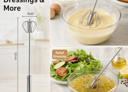 Stainless Steel Semi-automatic Whisk 32cm Hand Push Rotary Egg Beater Mixer 1Pc Kitchen Tool for Egg Cream Milk Frothing