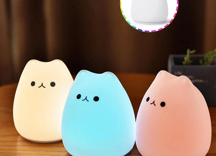 Cute Cat Night Light RGB Color Changing Nursery Nightlights with Warm White and 7-Color Breathing Modes For Kids Baby Children