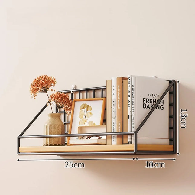 1PC Wooden Iron Wall Shelf Wall Mounted Storage Rack for Kitchen Bedroom Home Decor Bathroom Organizer Bathroom Accessories
