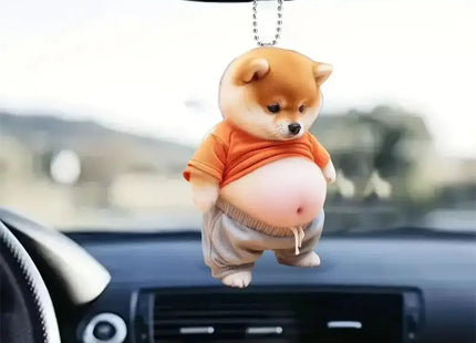 Fat Puppy Keychain 2D Flat Acrylic Cartoon Dog Ornament Car Mirror Backpacks Hanging Pendant For Home Decor