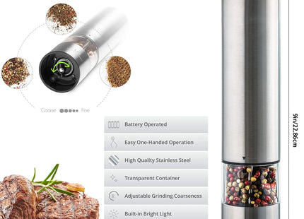 Electric Salt Pepper Grinder Set One Handed Operation Stainless Steel Spice Mill With Light Automatic Pepper Grinde for Kitchen