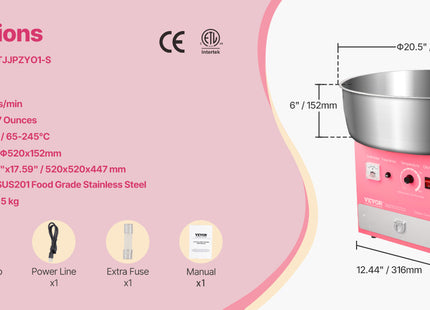 SucceBuy Electric Cotton Candy Machine 1000W Commercial Candy Floss Maker with Stainless Steel Bowl for  Birthday Family Party