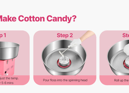 SucceBuy Electric Cotton Candy Machine 1000W Commercial Candy Floss Maker with Stainless Steel Bowl for  Birthday Family Party